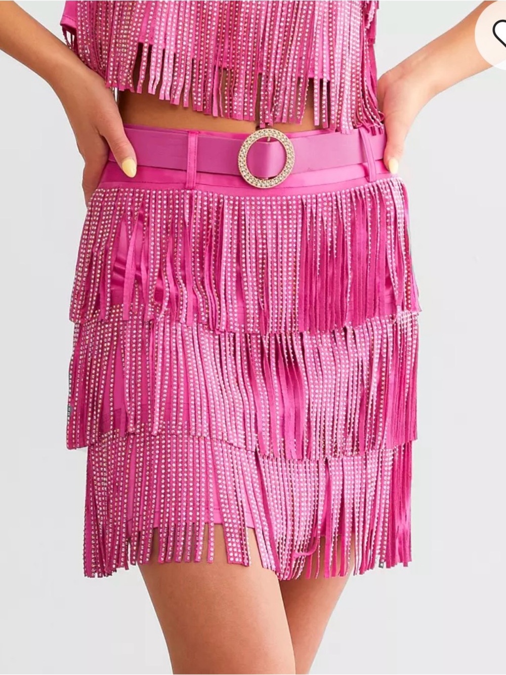 The Buckle Blue B Tiered Rhinestone Fringe Mini Skirt Pink Western Festival M